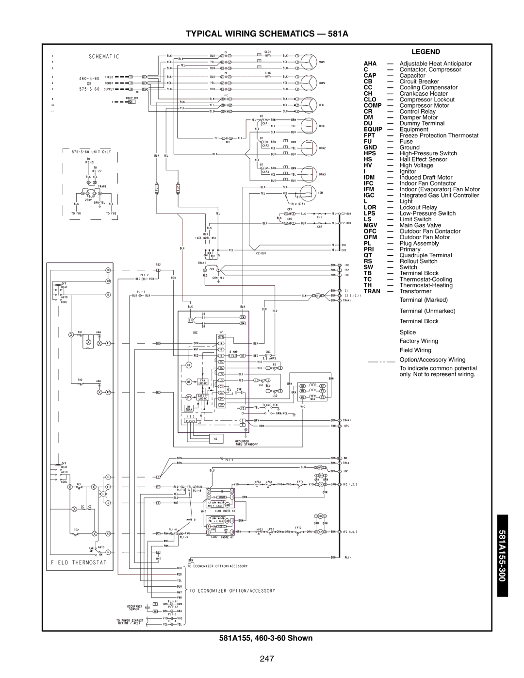 Bryant 581A/B manual Typical Wiring Schematics 581A, 581A155, 460-3-60 Shown 