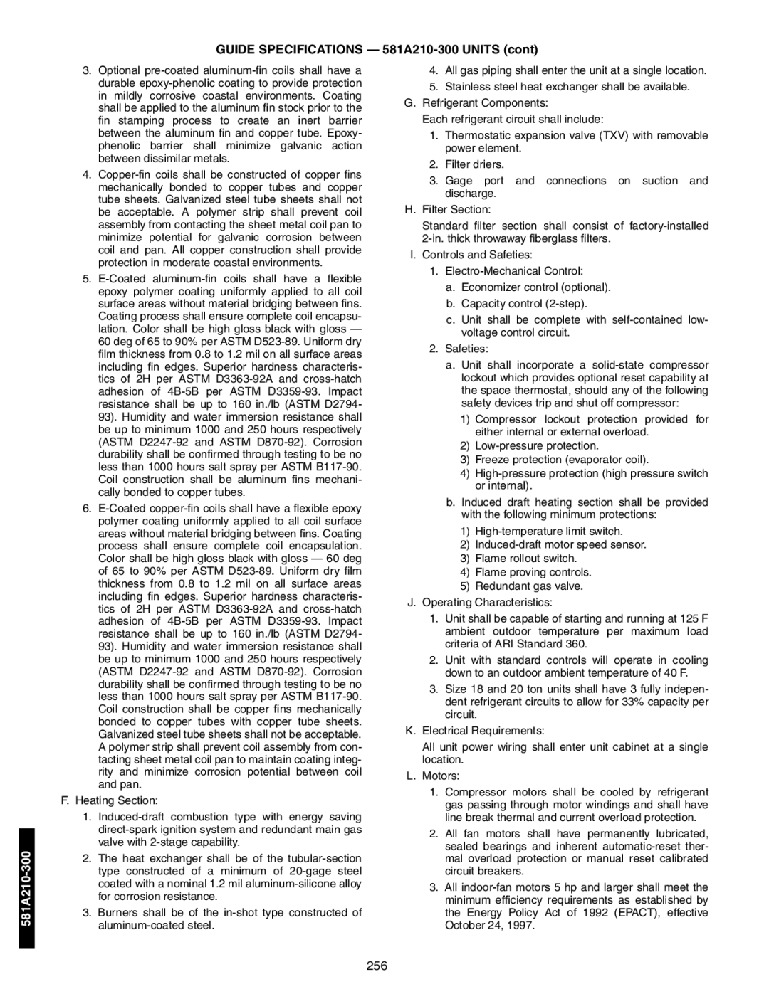 Bryant 581A/B manual Guide Specifications 581A210-300 Units 