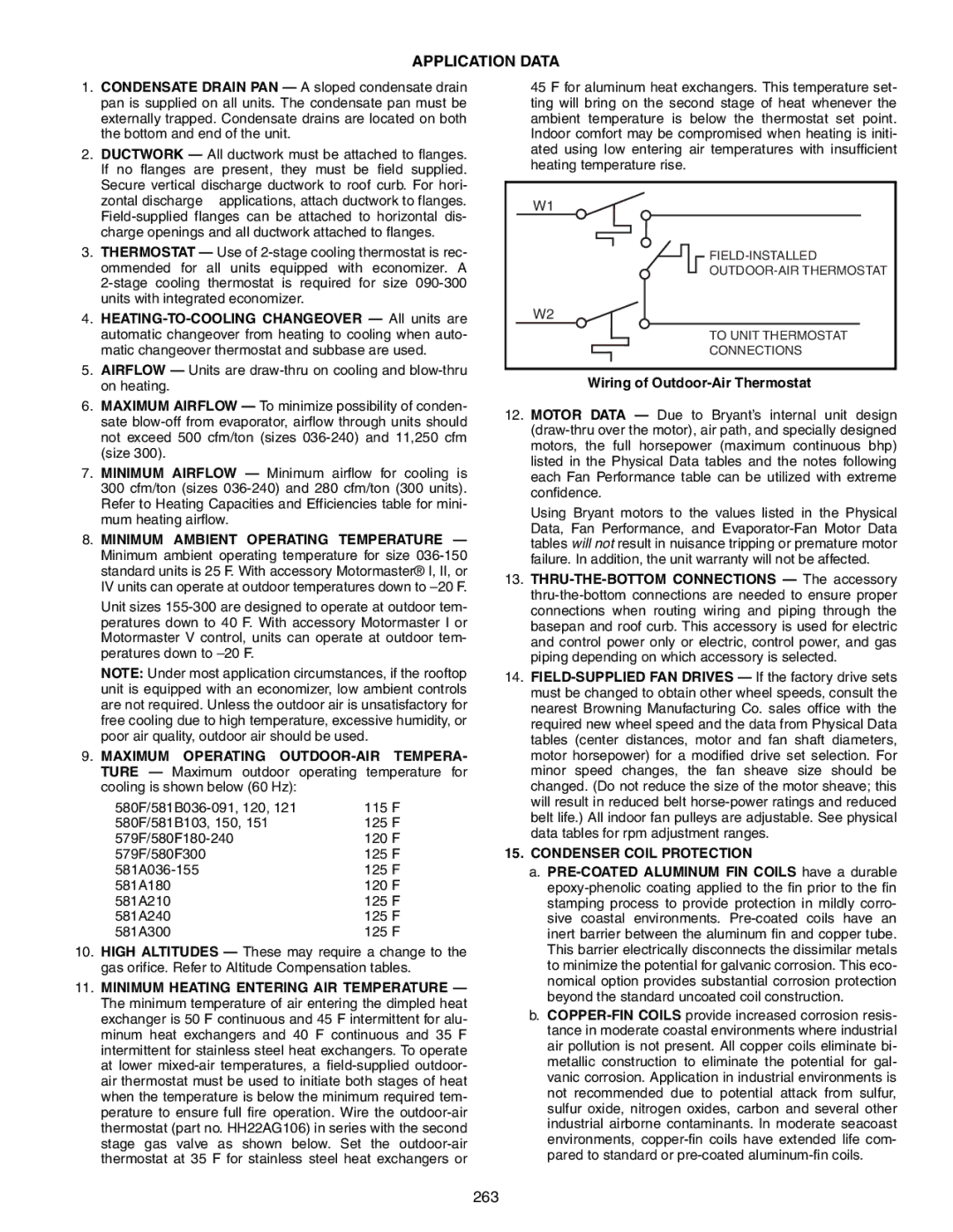 Bryant 581A/B manual Application Data, Wiring of Outdoor-Air Thermostat, Condenser Coil Protection 