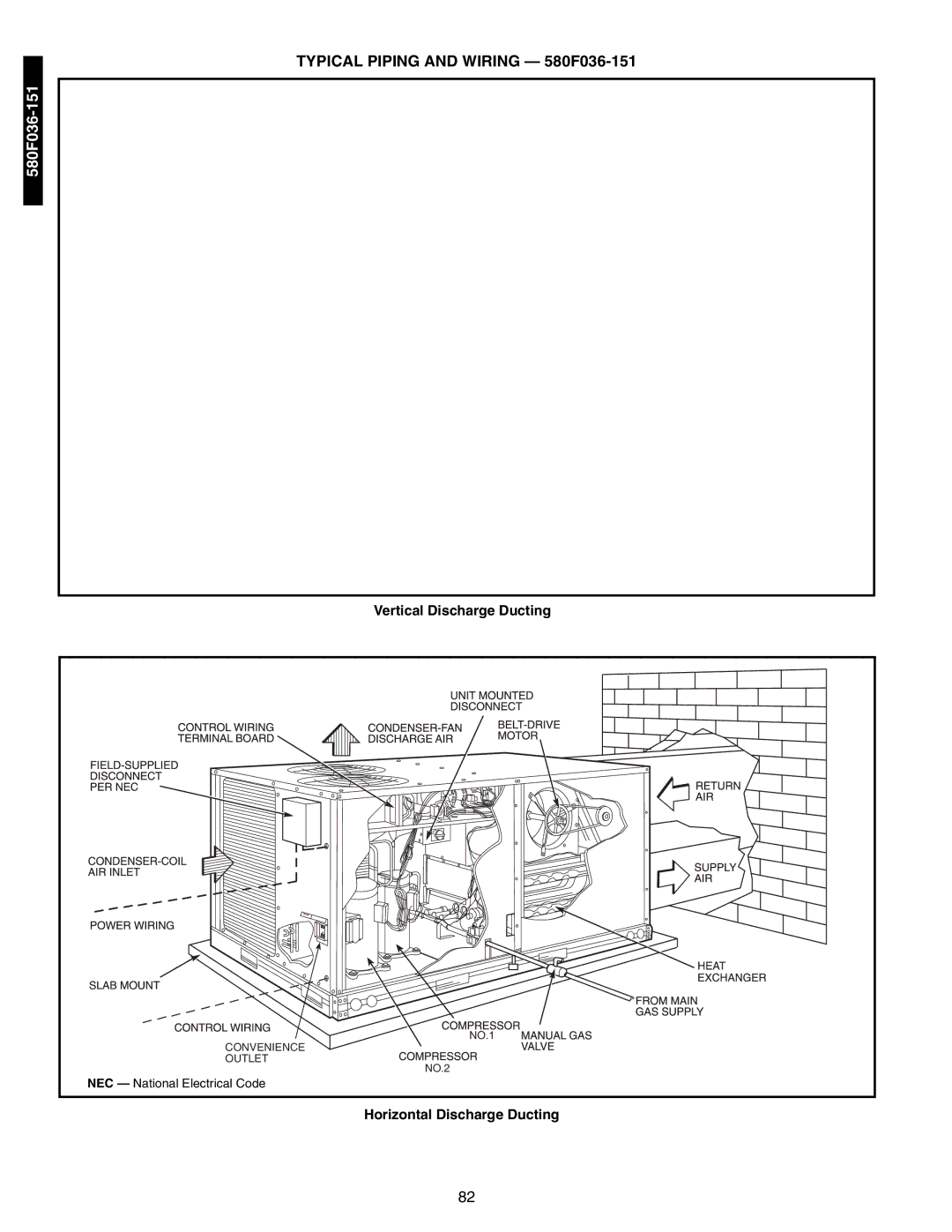 Bryant 581A/B manual Typical Piping and Wiring 580F036-151, Vertical Discharge Ducting, Horizontal Discharge Ducting 