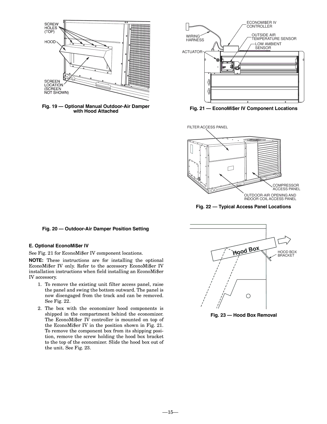 Bryant 581B installation instructions Optional Manual Outdoor-Air Damper With Hood Attached 