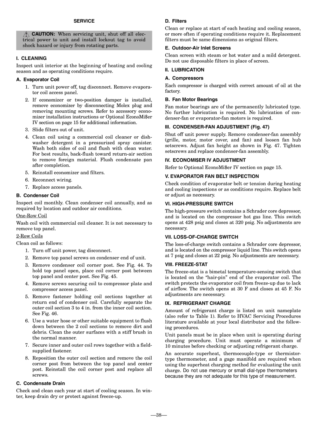 Bryant 581B Service Cleaning, II. Lubrication, IV. ECONOMI$ER IV Adjustment, Evaporator FAN Belt Inspection 