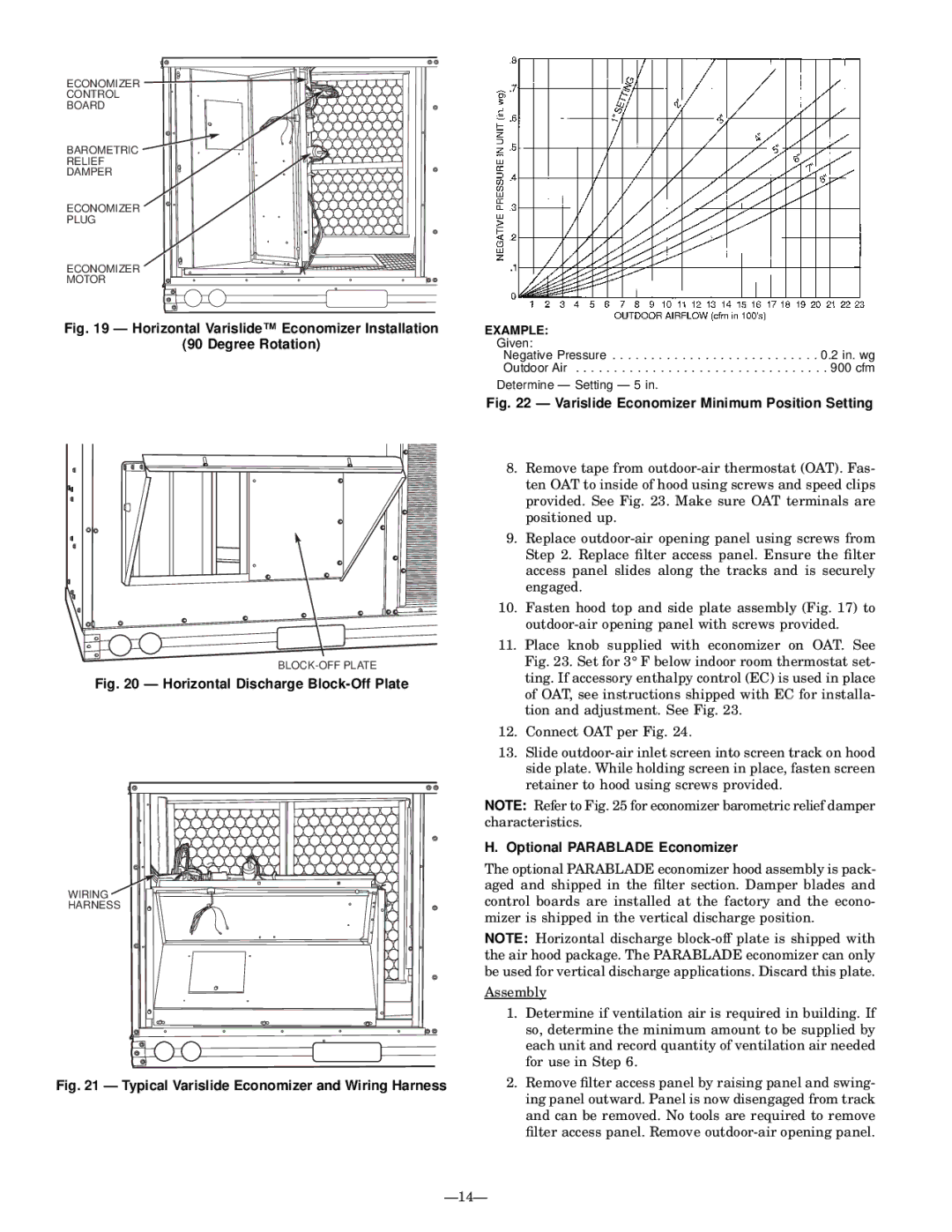 Bryant 581B installation instructions Optional Parablade Economizer, Example 