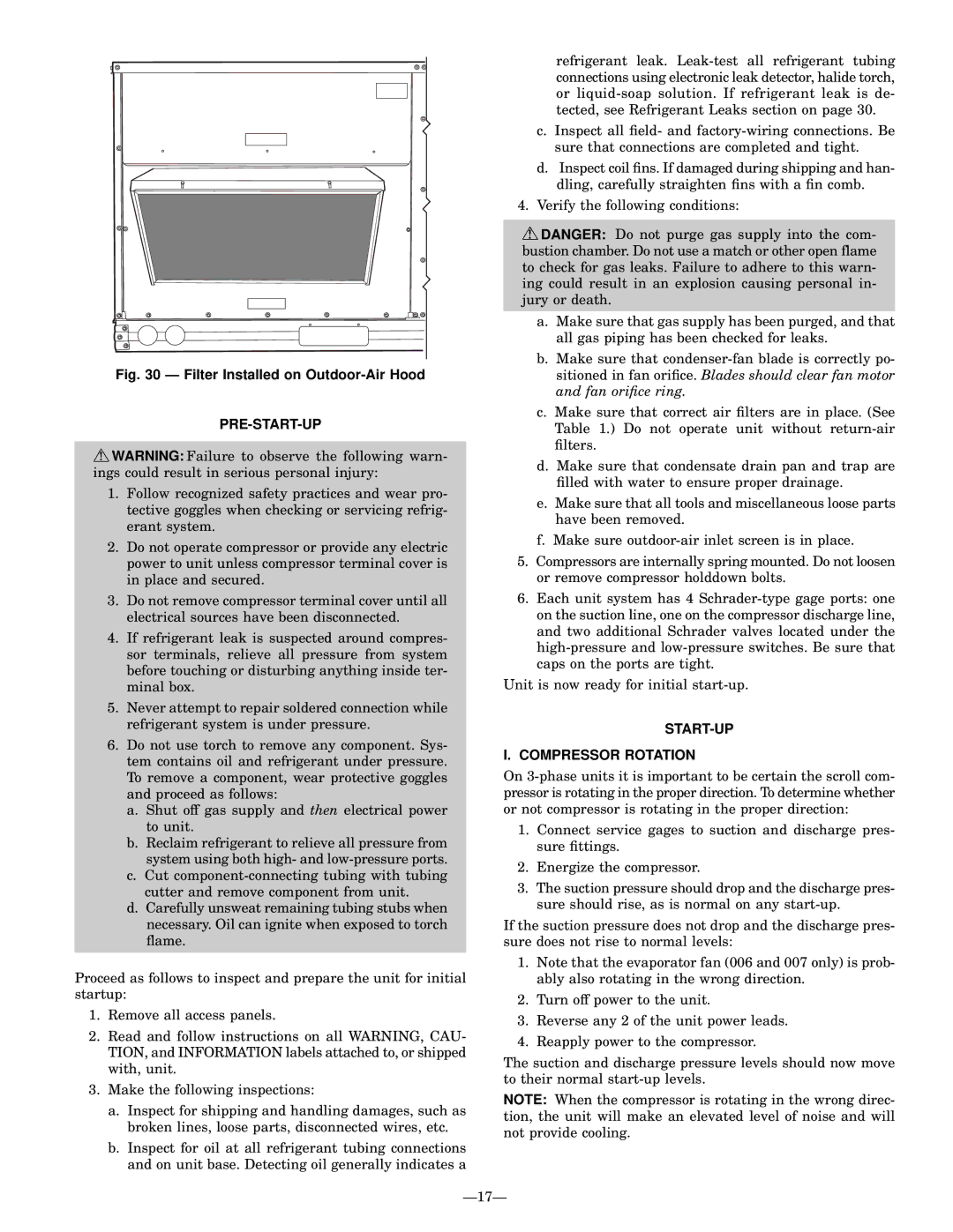 Bryant 581B installation instructions Pre-Start-Up, START-UP Compressor Rotation 