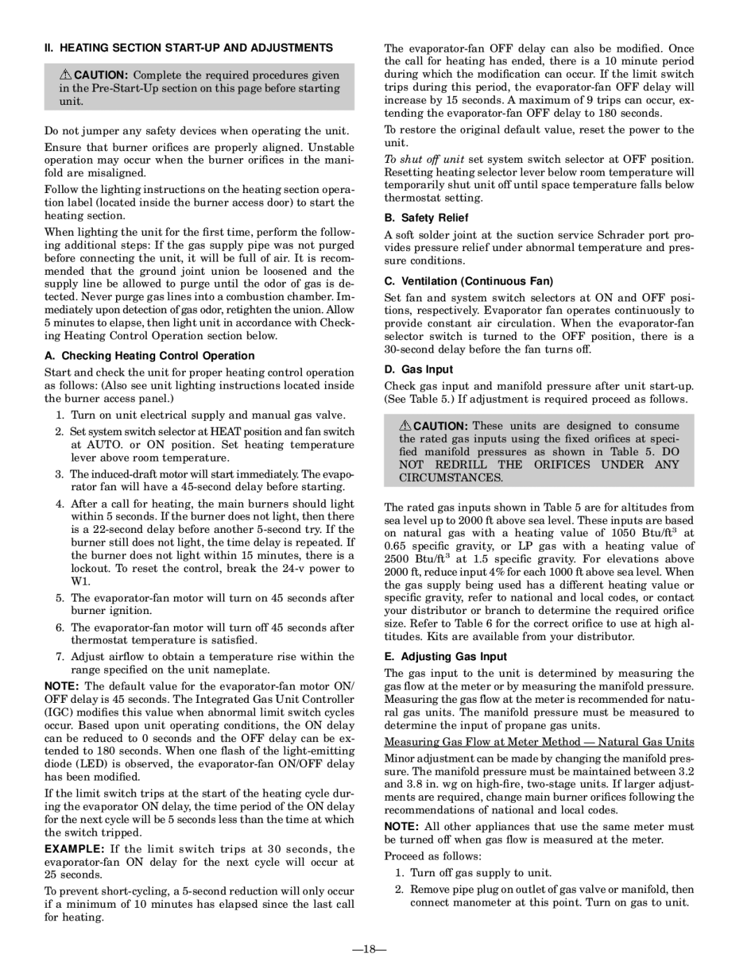 Bryant 581B installation instructions II. Heating Section START-UP and Adjustments 