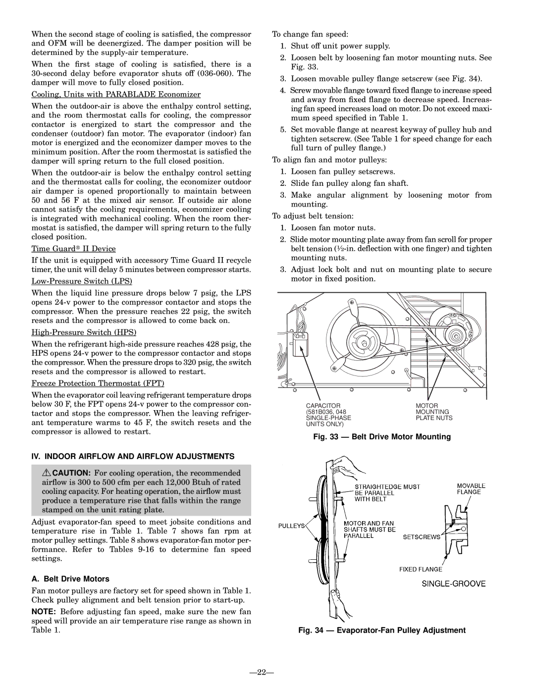 Bryant 581B installation instructions IV. Indoor Airflow and Airflow Adjustments, Belt Drive Motors 