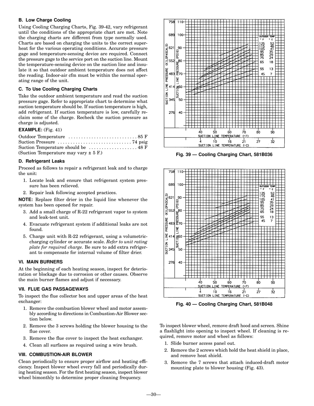 Bryant 581B installation instructions VI. Main Burners, VII. Flue GAS Passageways, VIII. COMBUSTION-AIR Blower 