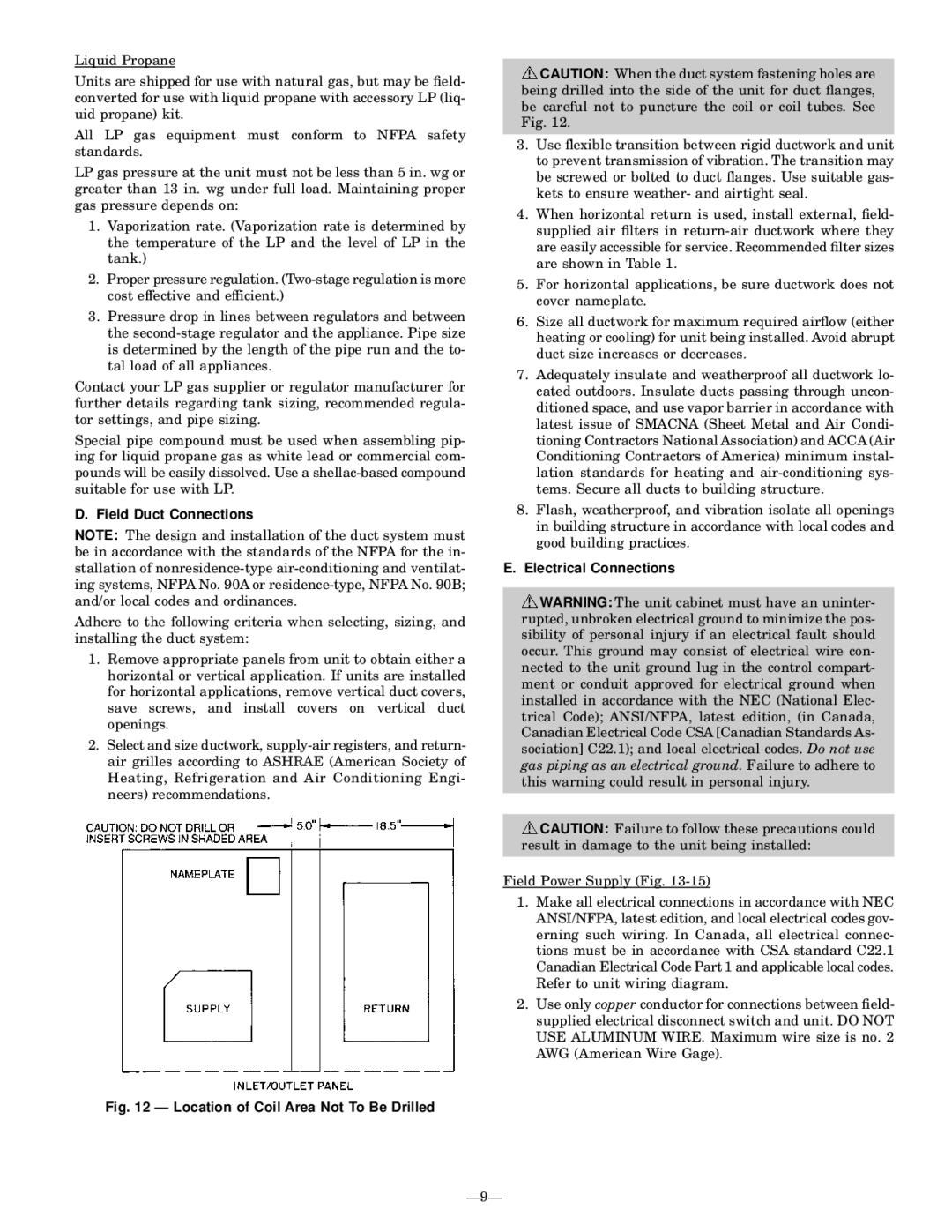 Bryant 581B installation instructions Field Duct Connections, Electrical Connections 