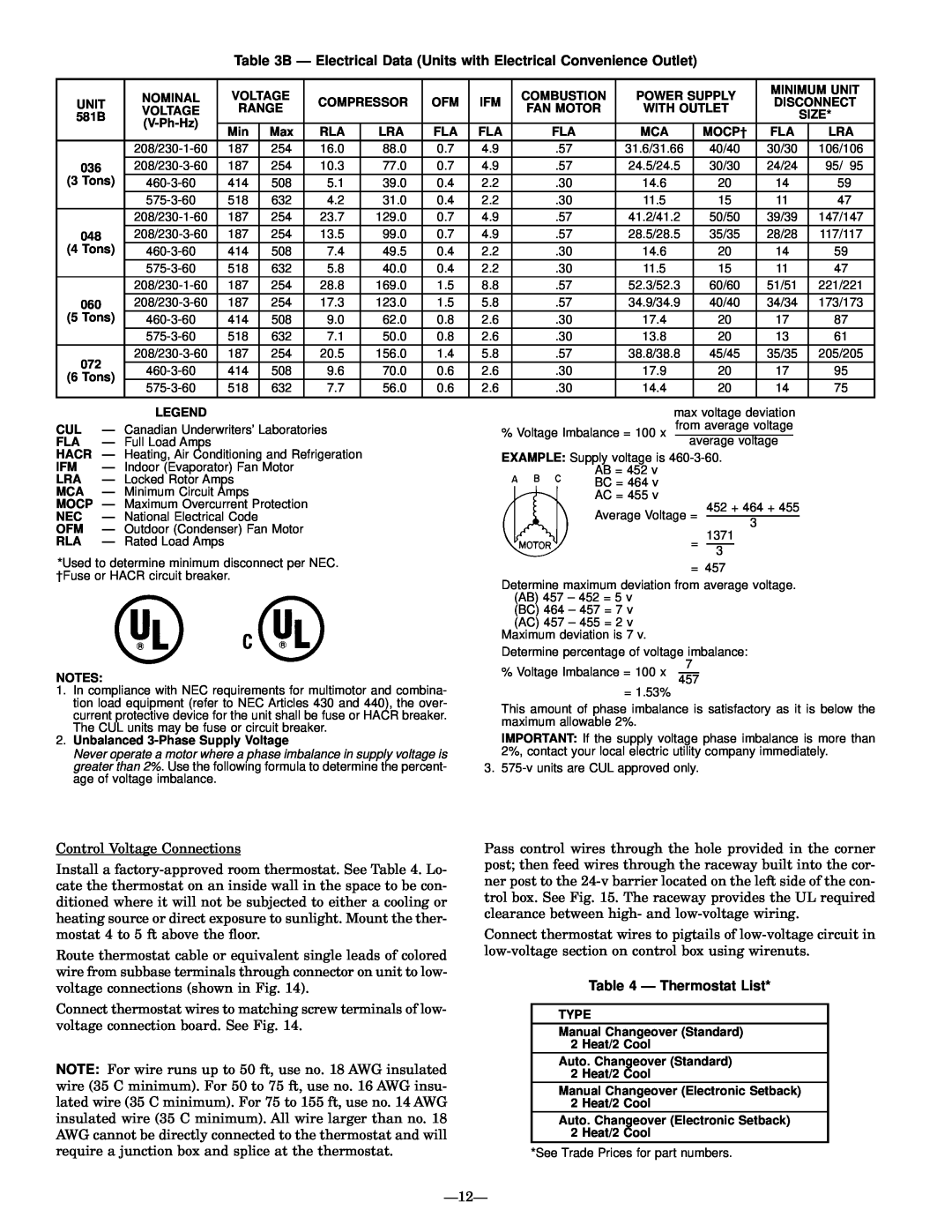 Bryant 581B installation instructions Ð Thermostat List 