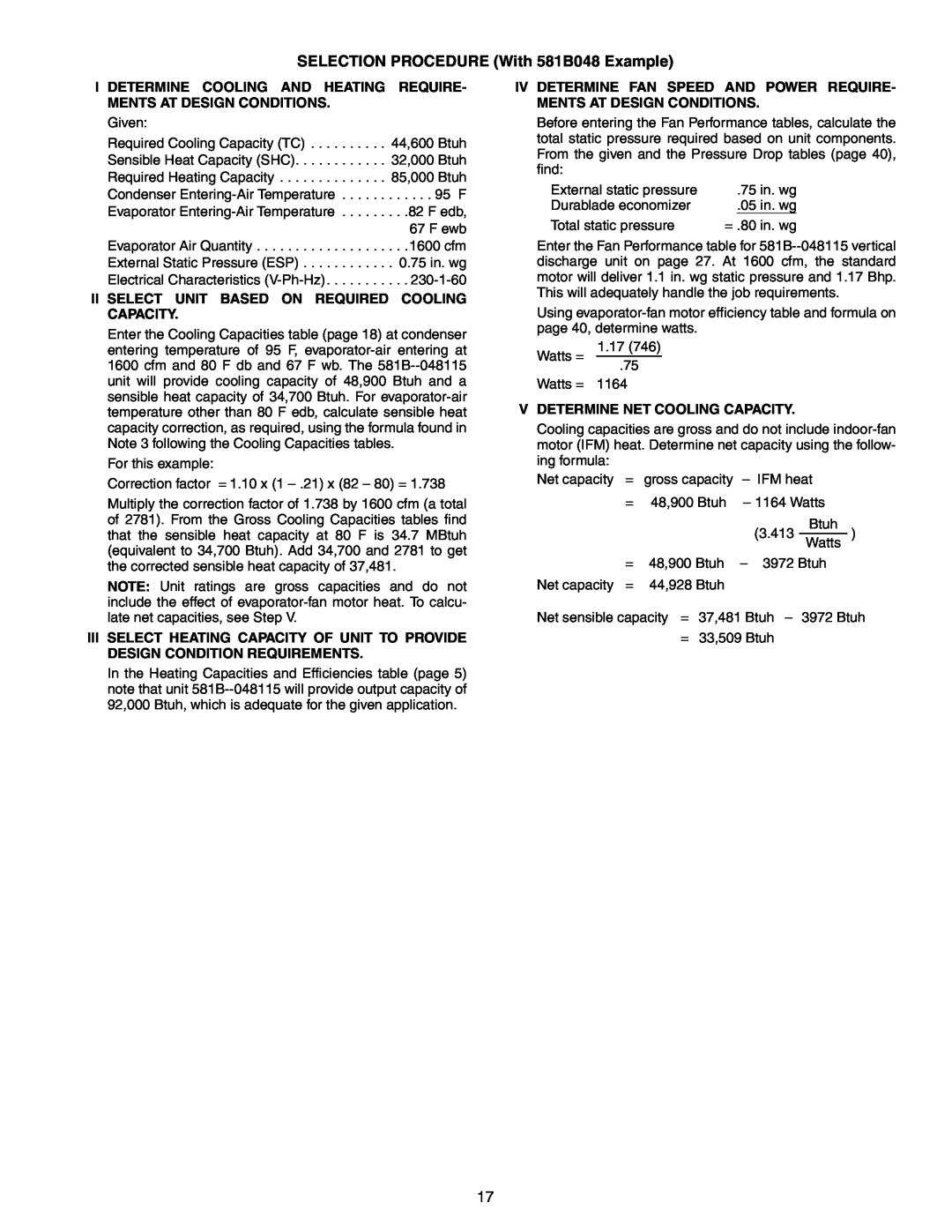 Bryant manual SELECTION PROCEDURE With 581B048 Example 