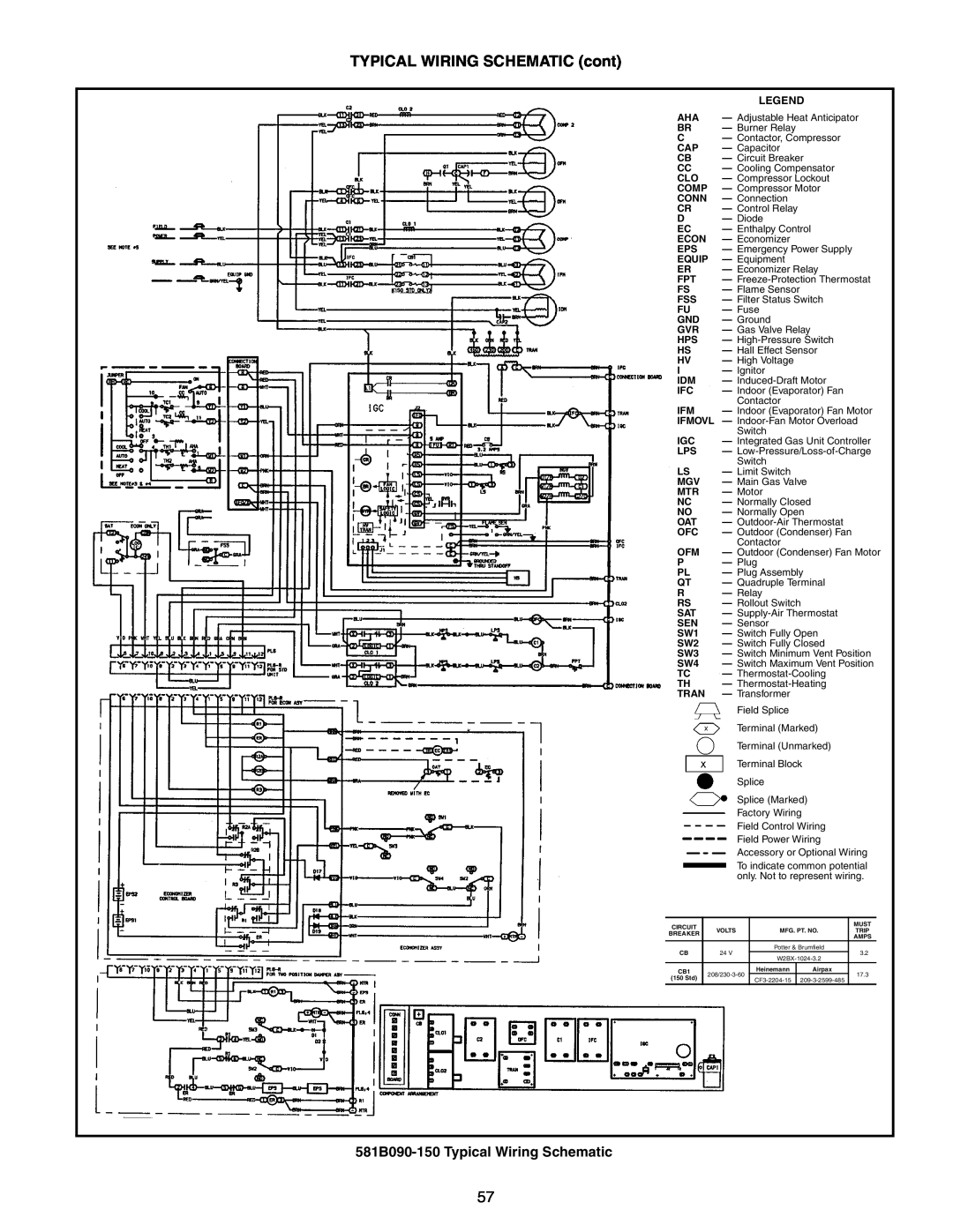Bryant manual TYPICAL WIRING SCHEMATIC cont, 581B090-150Typical Wiring Schematic 