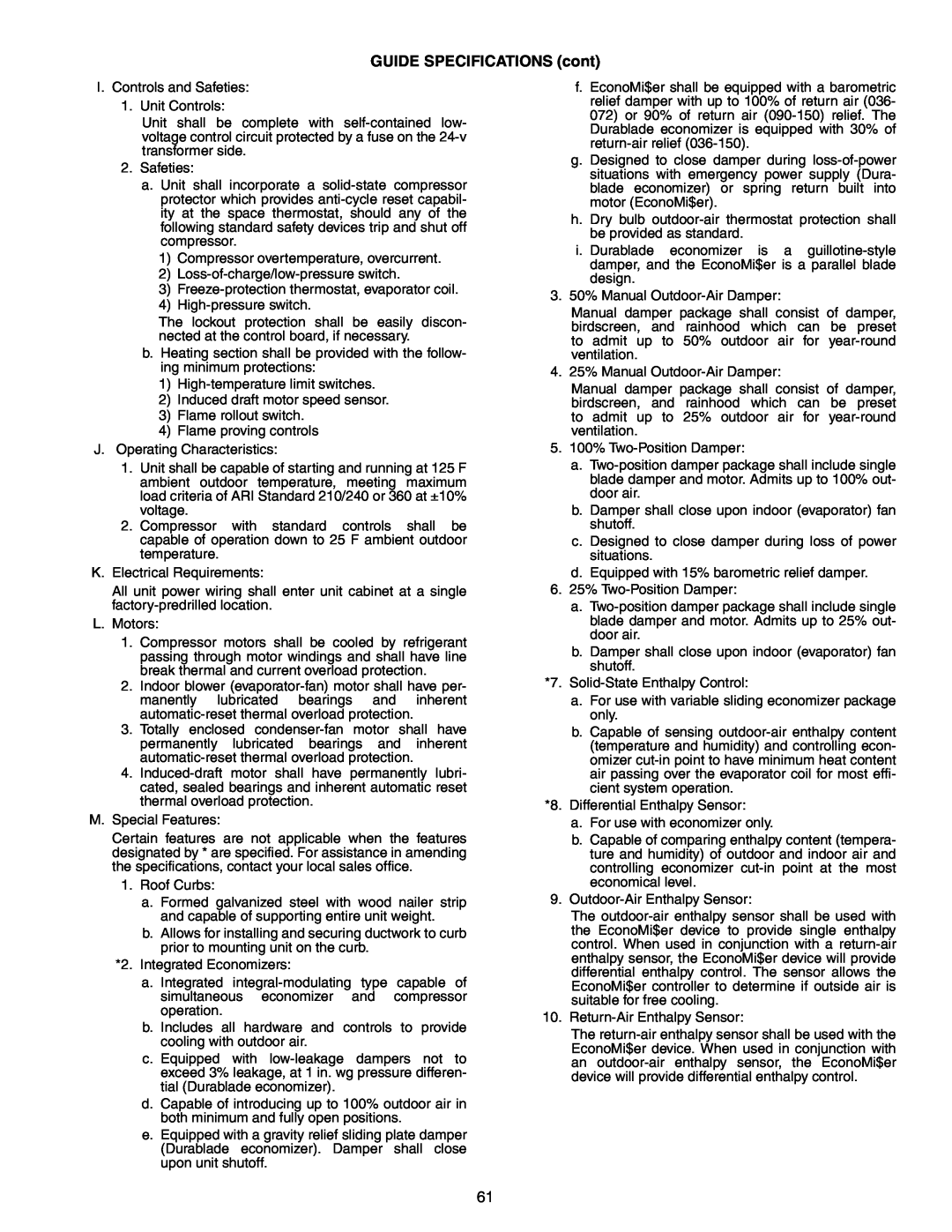 Bryant 581B manual GUIDE SPECIFICATIONS cont 