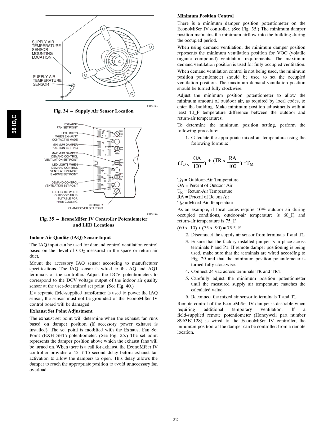 Bryant 581C024--060, 581B036--072 installation instructions Exhaust Set Point Adjustment, Minimum Position Control 