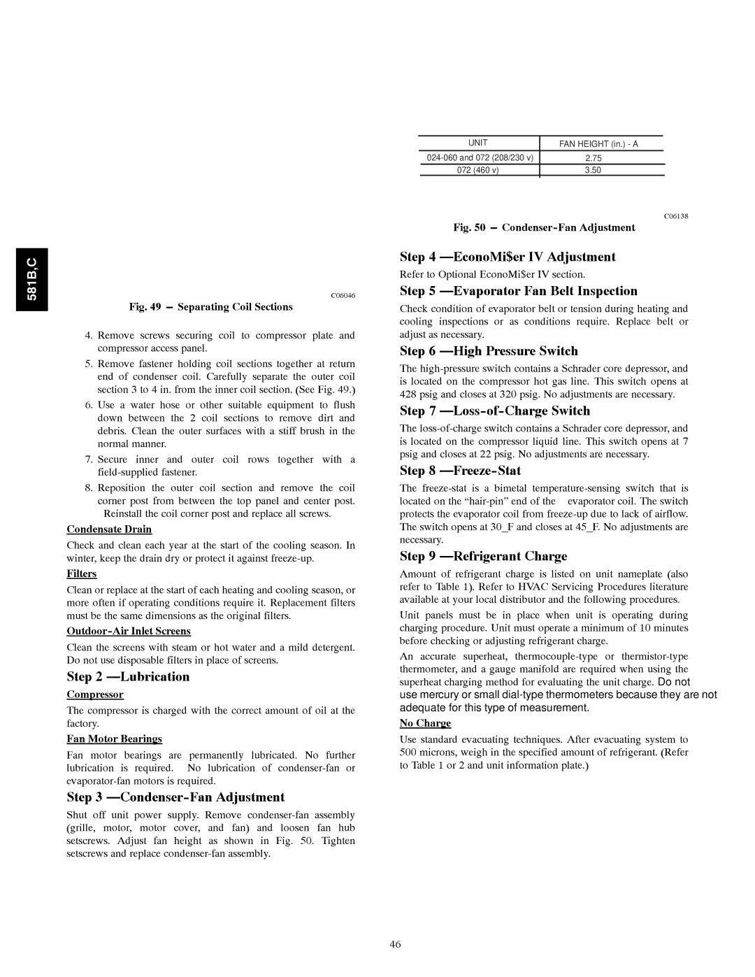 Bryant 581C024--060 Lubrication, Condenser-Fan Adjustment, EconoMi$er IV Adjustment, Evaporator Fan Belt Inspection 