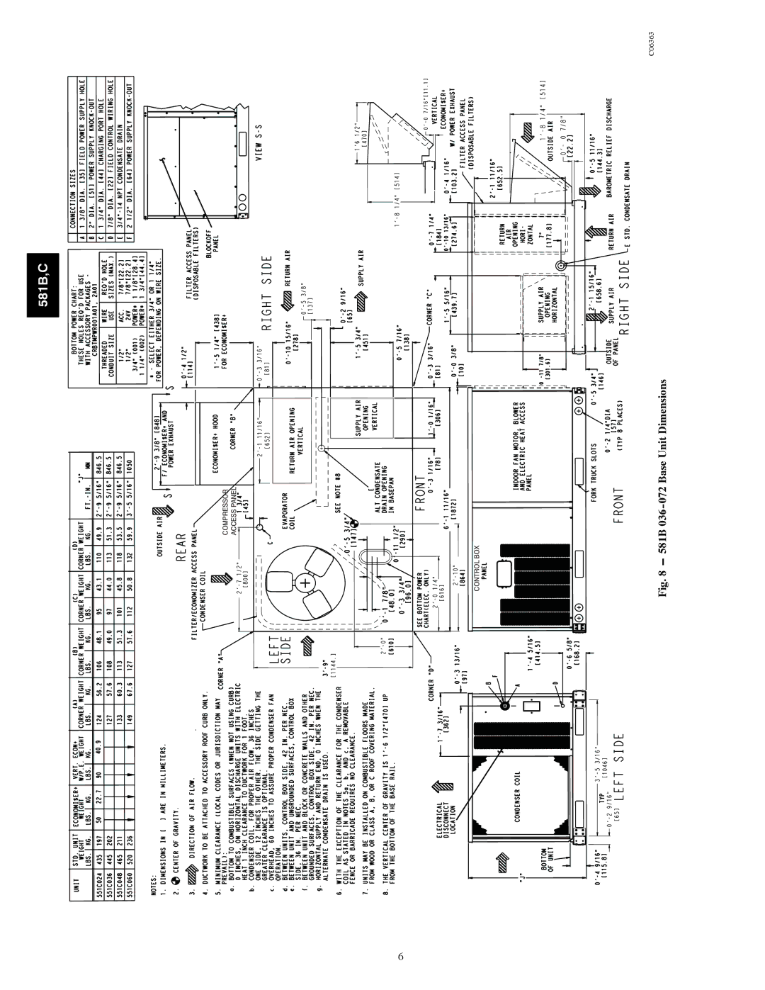 Bryant 581C024--060, 581B036--072 installation instructions 581B 036-072 Base Unit Dimensions 