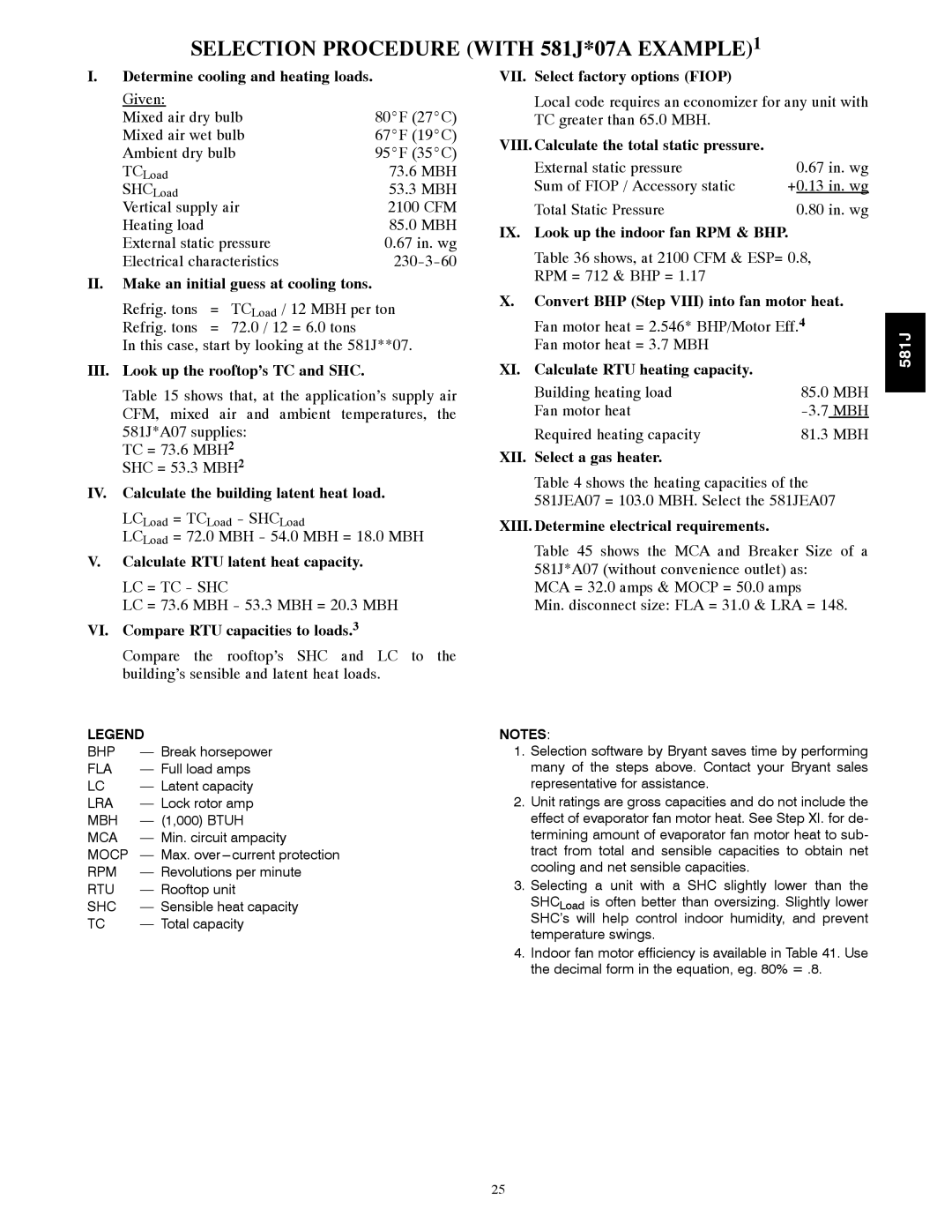 Bryant specifications Selection Procedure with 581J*07A EXAMPLE1 