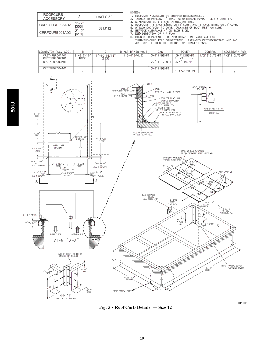 Bryant 581J installation instructions Roof Curb Details Size 