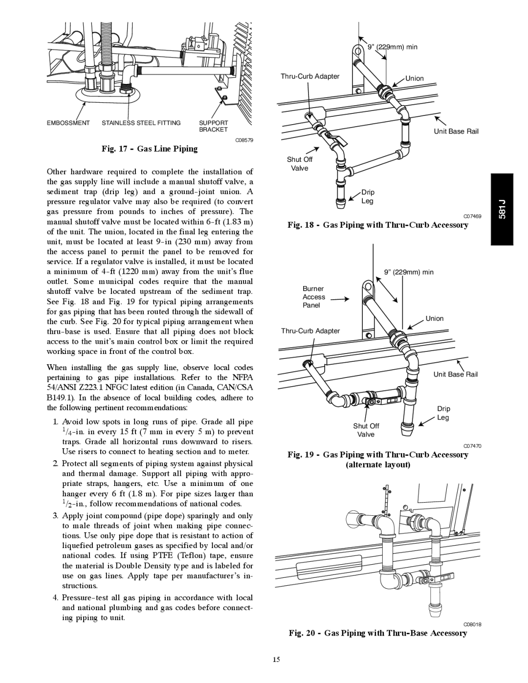 Bryant 581J installation instructions Gas Line Piping 