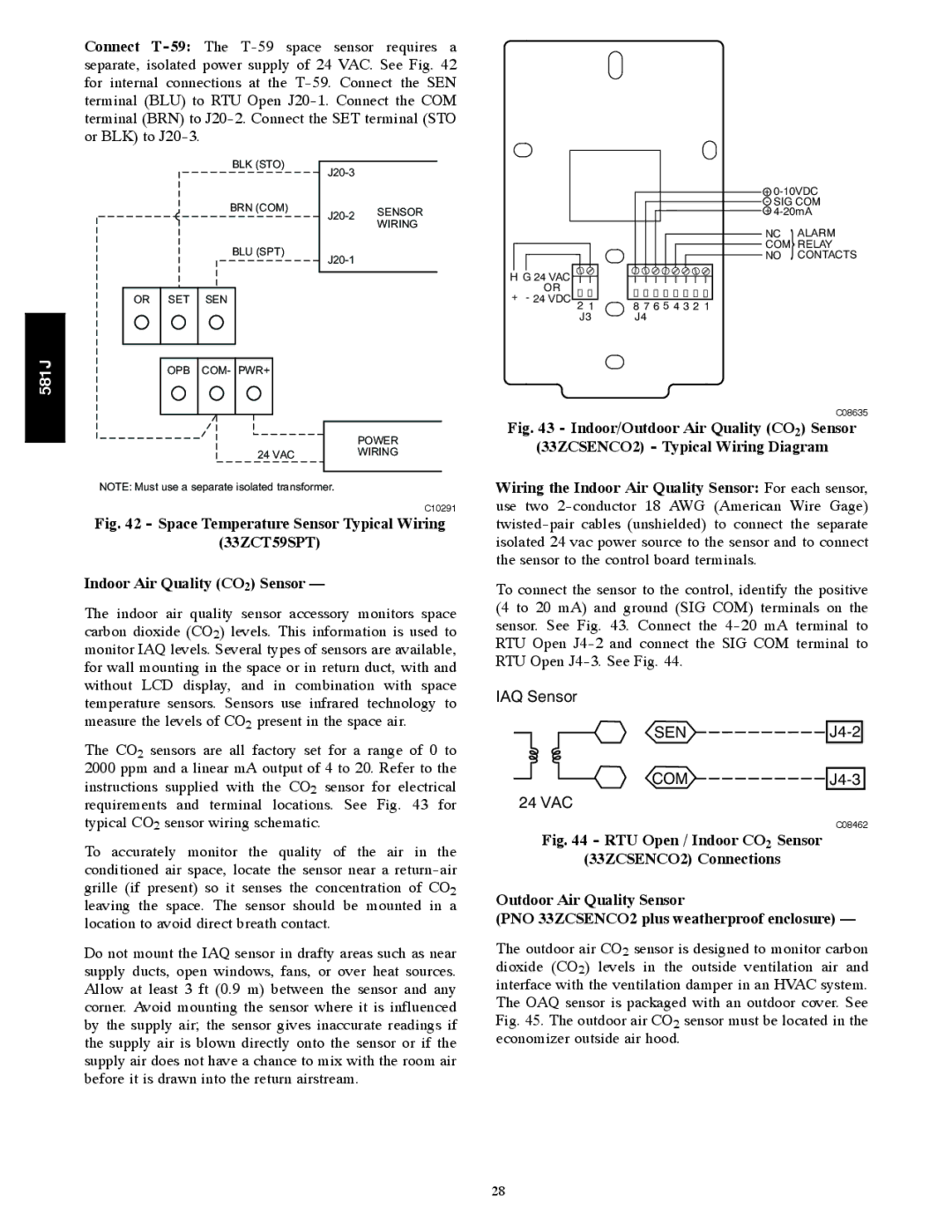 Bryant 581J installation instructions IAQ Sensor SEN J4-2 COM J4-3 24 VAC 