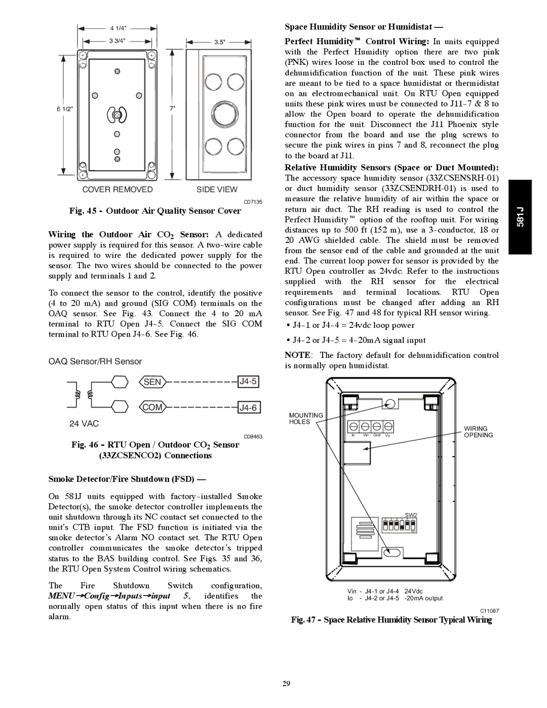 Bryant 581J Relative Humidity Sensors Space or Duct Mounted, Space Relative Humidity Sensor Typical Wiring 