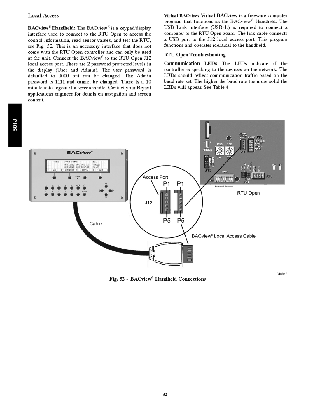 Bryant 581J installation instructions Local Access, RTU Open Troubleshooting 