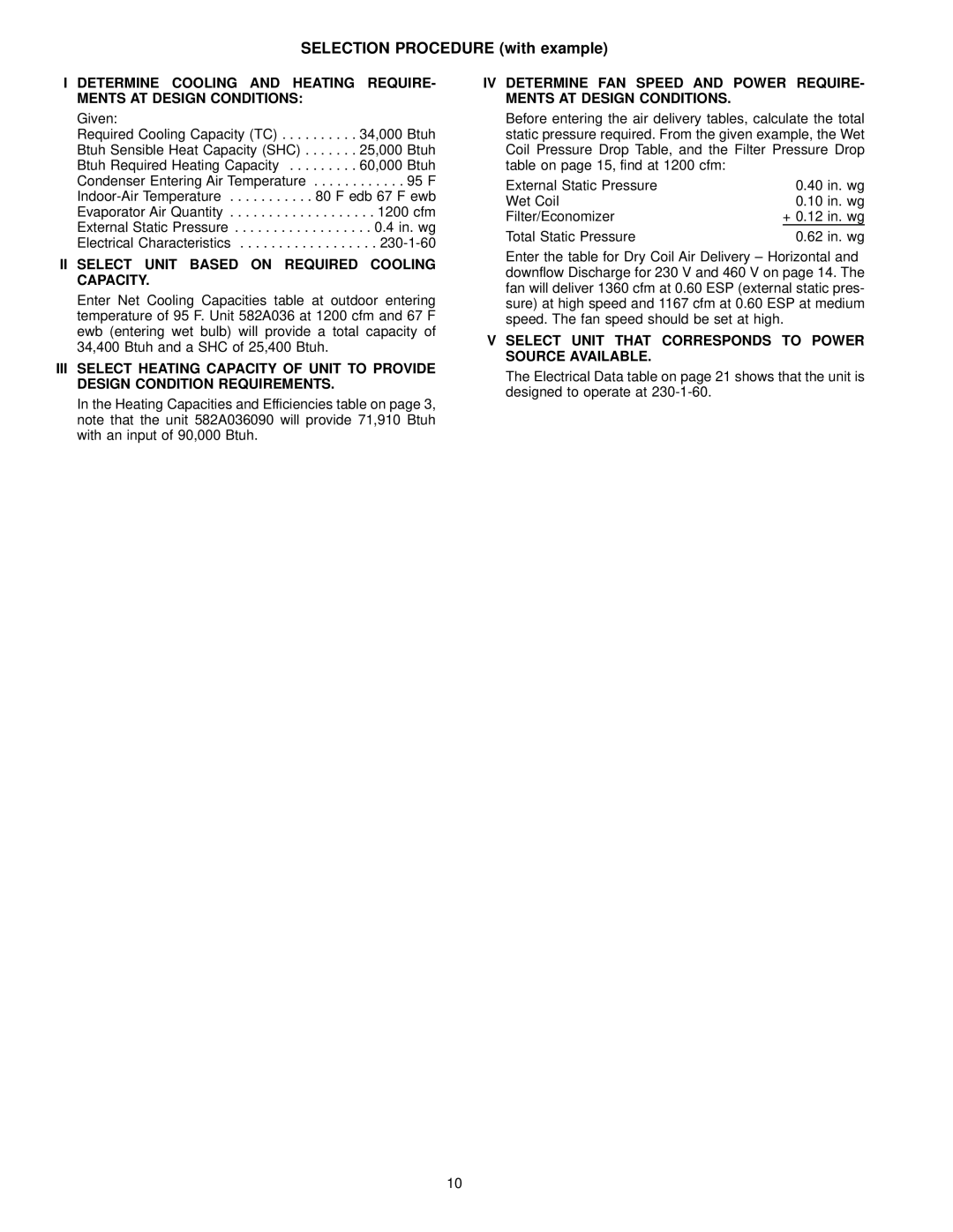 Bryant 582A manual Selection Procedure with example, II Select Unit Based on Required Cooling Capacity 