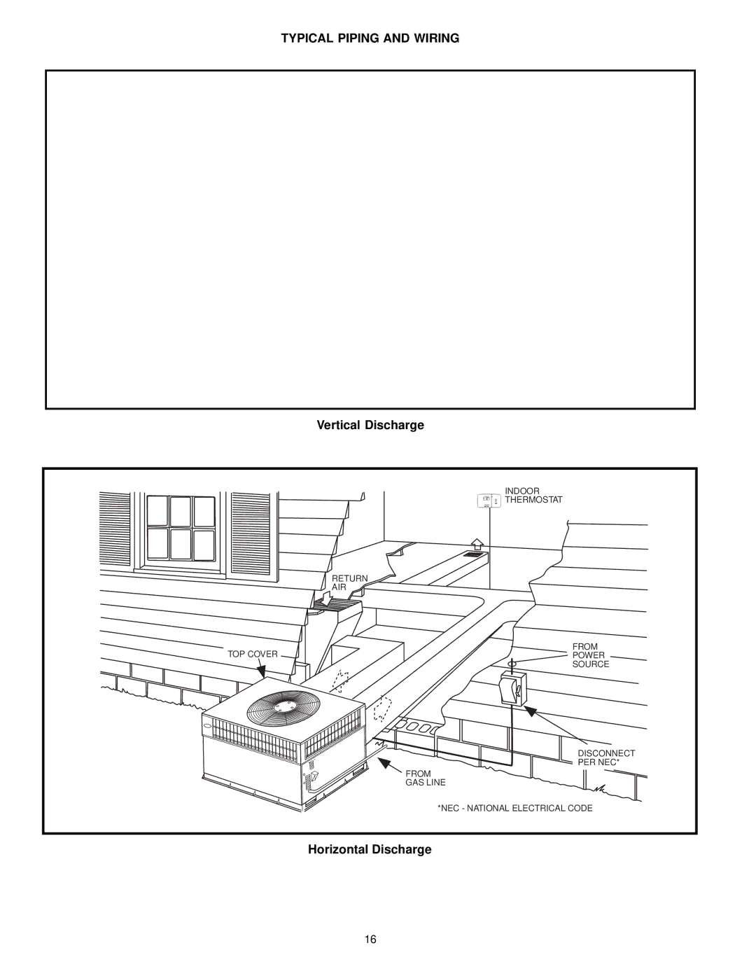 Bryant 582A manual Typical Piping and Wiring, Vertical Discharge, Horizontal Discharge, Nec 