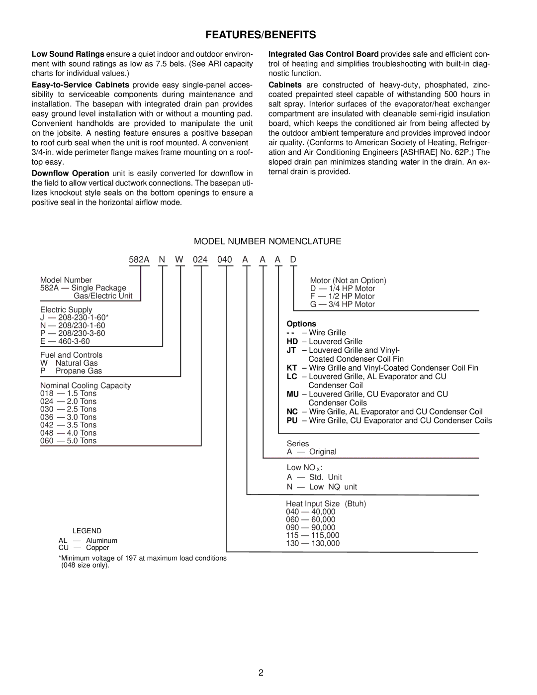 Bryant manual Model Number Nomenclature, 582A N 024 040 a a a D 