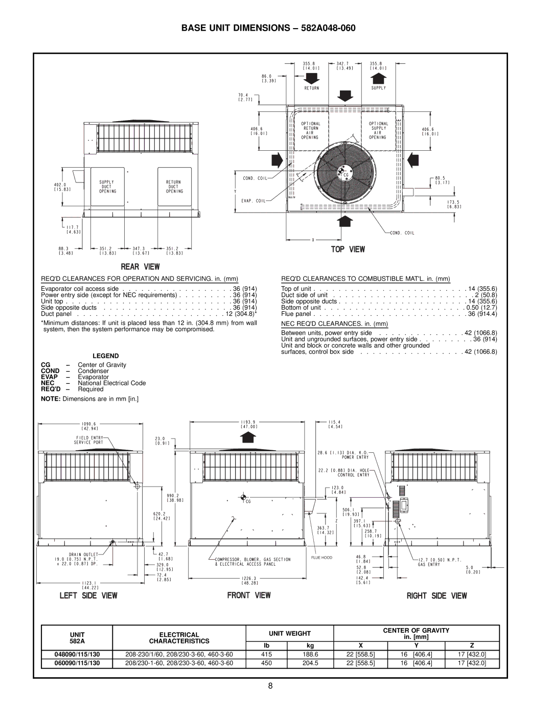 Bryant manual Base Unit Dimensions 582A048-060, Characteristics 