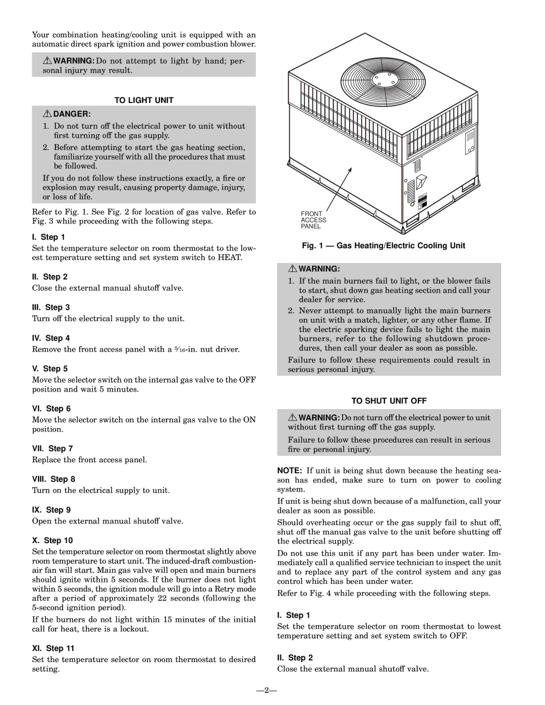 Bryant 583A manual To Light Unit, To Shut Unit OFF 