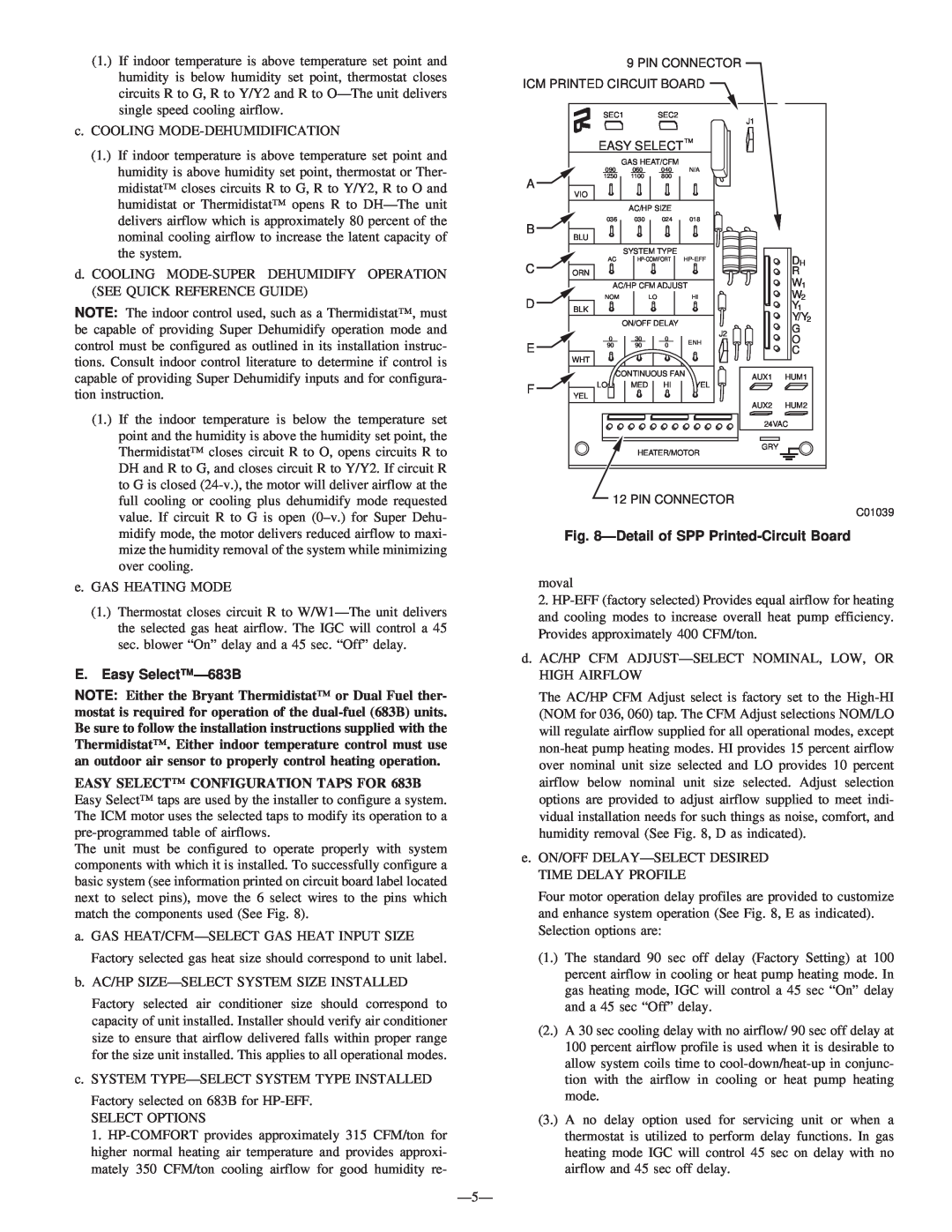 Bryant 702B, 583B, 602B installation instructions E. Easy SelectÐ683B, ÐDetail of SPP Printed-Circuit Board 