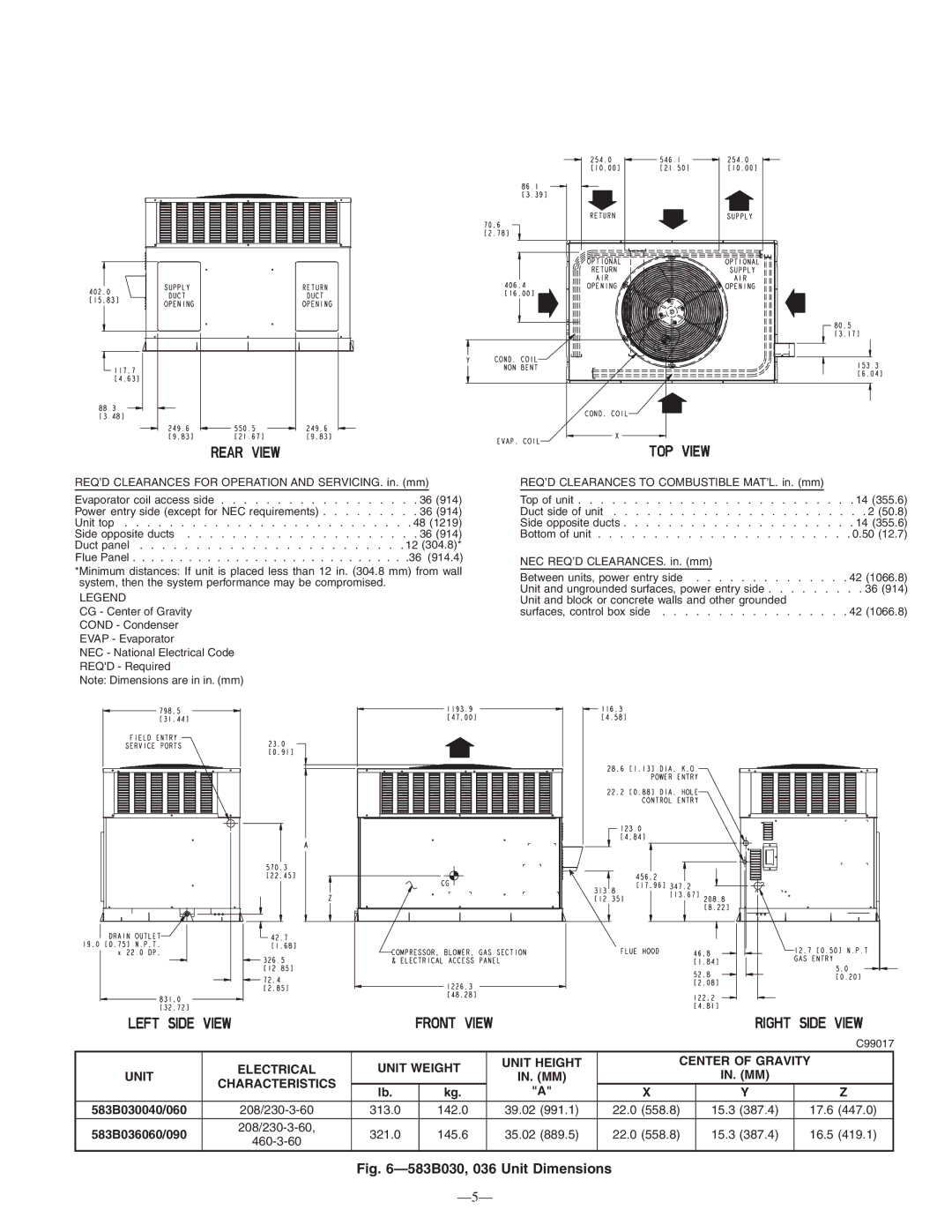 Bryant 583B instruction manual Electrical Unit Weight Unit Height Center of Gravity, Characteristics 