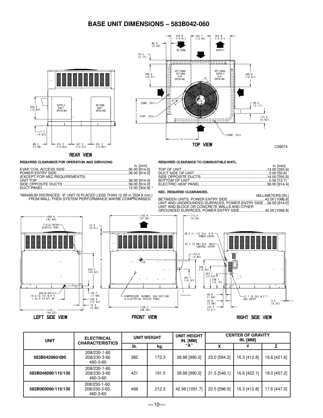 Bryant manual Base Unit Dimensions 583B042-060 