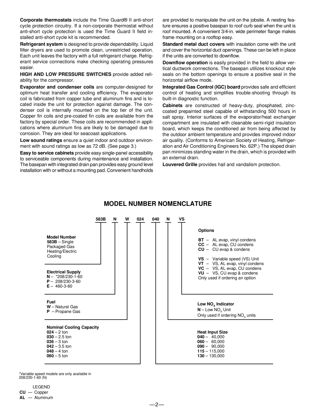 Bryant 583B manual Model Number Nomenclature 