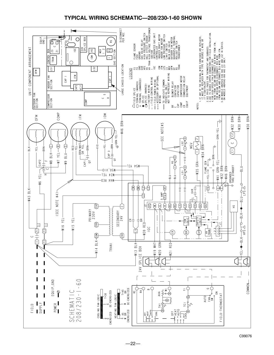 Bryant 583B manual Typical Wiring SCHEMATIC-208/230-1-60 Shown, C99076 