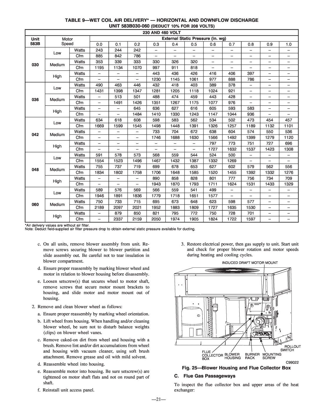 Bryant 583B instruction manual BlowerHousing and Flue Collector Box, C. Flue Gas Passageways 