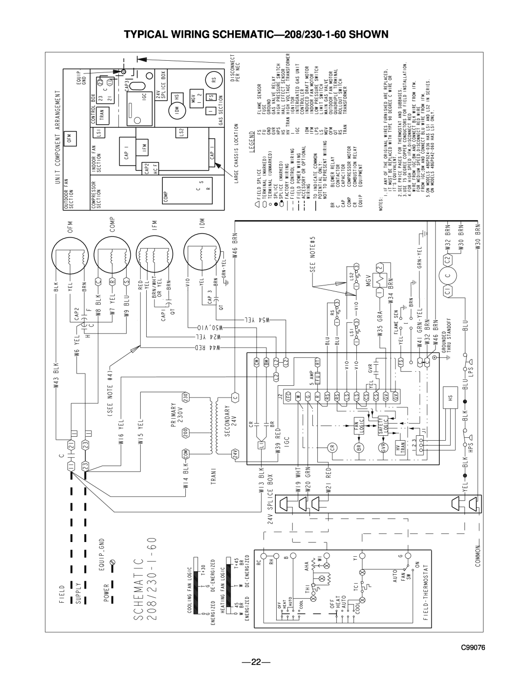 Bryant 583B manual TYPICAL WIRING SCHEMATIC-208/230-1-60SHOWN, C99076 