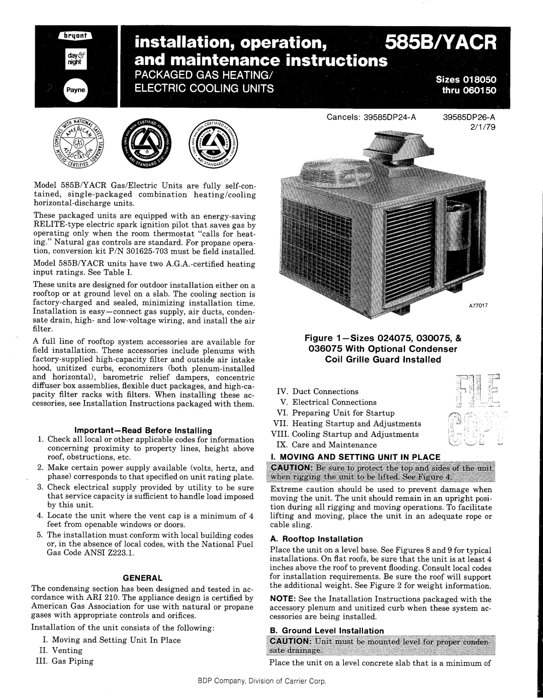 Bryant 585B/YACR manual 