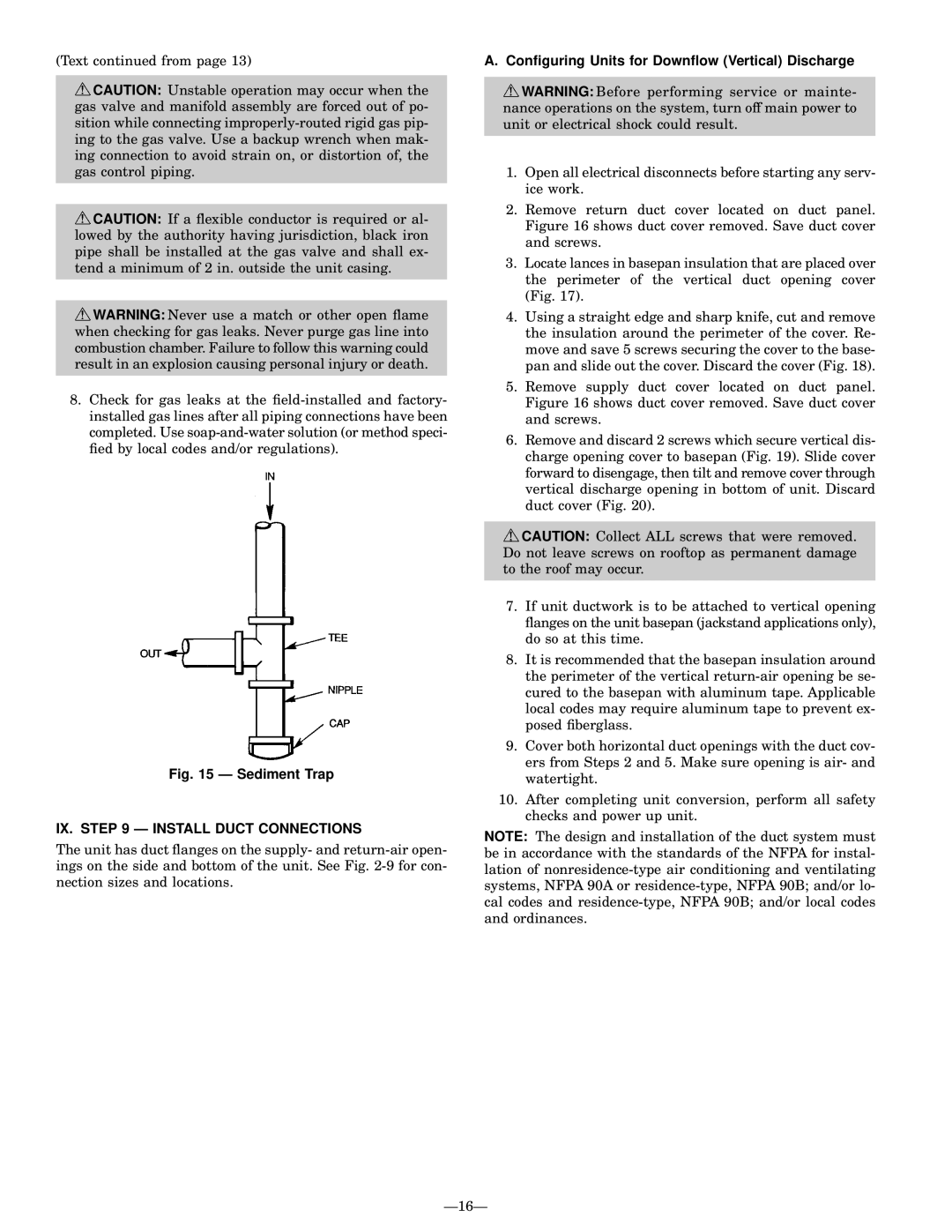 Bryant 588A, 589A user manual IX. Ð Install Duct Connections, Conguring Units for Down¯ow Vertical Discharge 