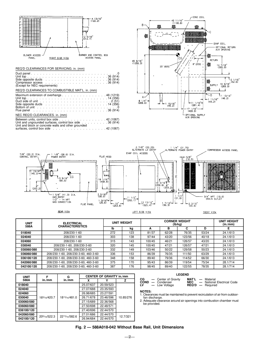 Bryant 589A user manual 588A018-042 Without Base Rail, Unit Dimensions, Ð2Ð 