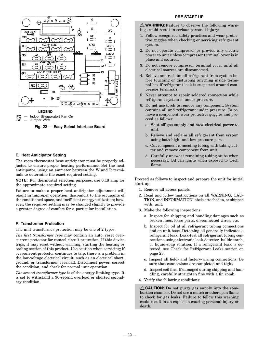 Bryant 588A, 589A user manual Transformer Protection, Pre-Start-Up 