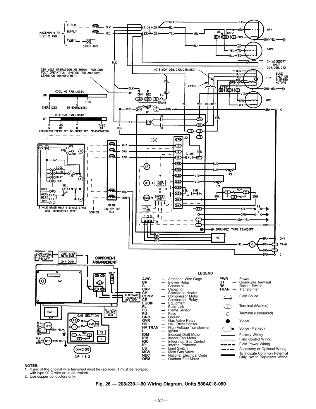 Bryant 589A user manual 208/230-1-60 Wiring Diagram, Units 588A018-060, Ð27Ð 