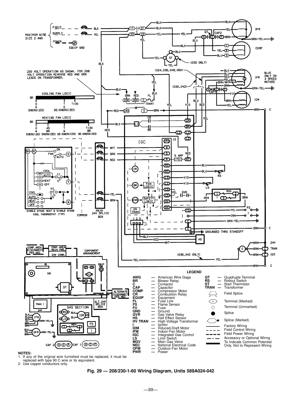 Bryant 588A user manual 208/230-1-60 Wiring Diagram, Units 589A024-042, Ð30Ð 