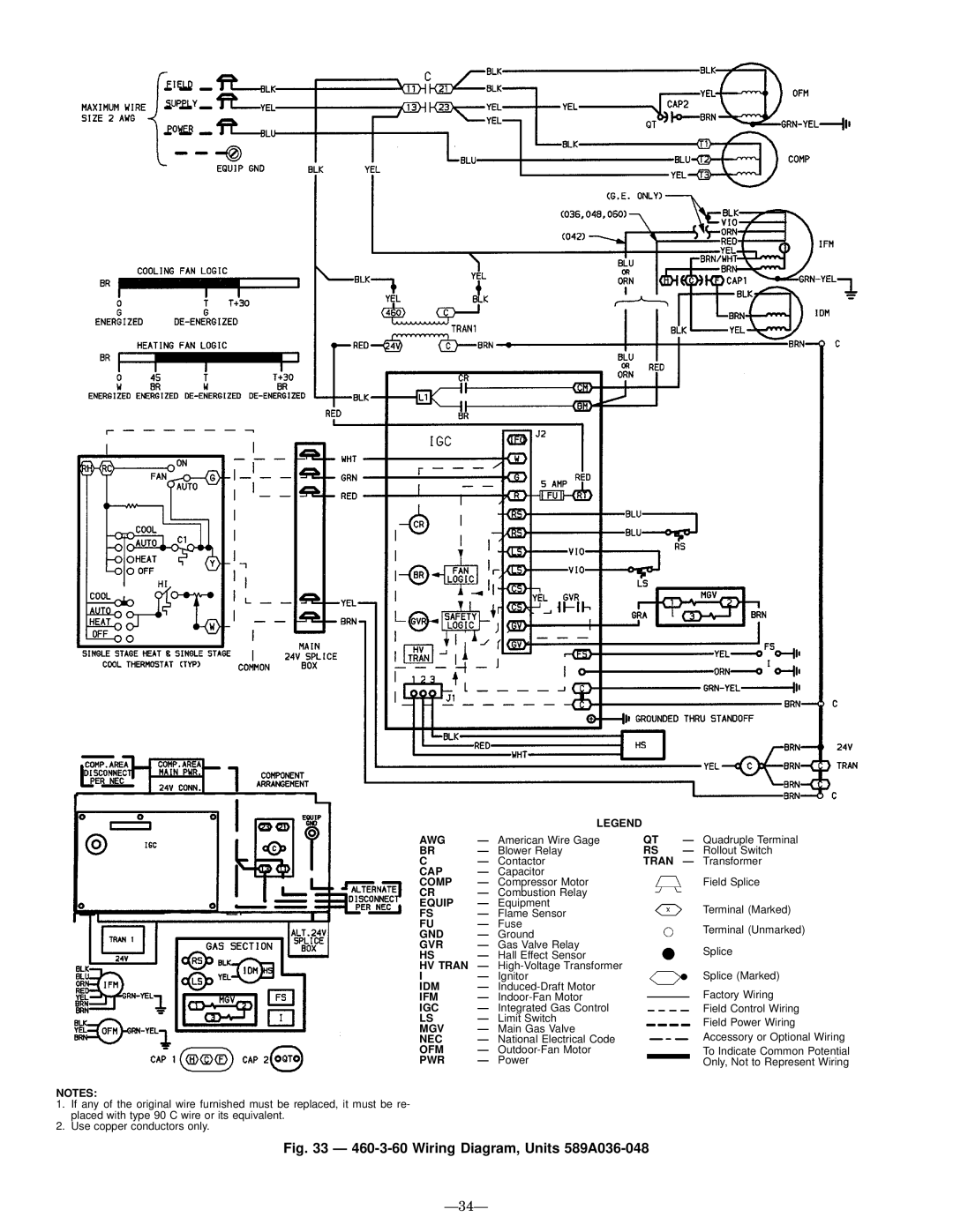 Bryant 588A user manual Wiring Diagram, Units 589A036-048, Ð34Ð 