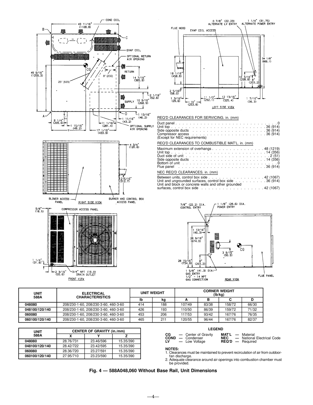 Bryant 589A user manual 588A048,060 Without Base Rail, Unit Dimensions, Ð4Ð 