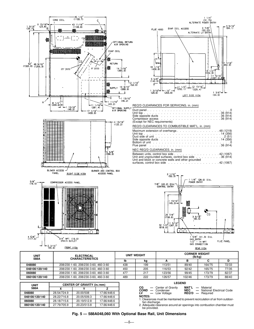 Bryant 589A user manual 588A048,060 With Optional Base Rail, Unit Dimensions, Ð5Ð 