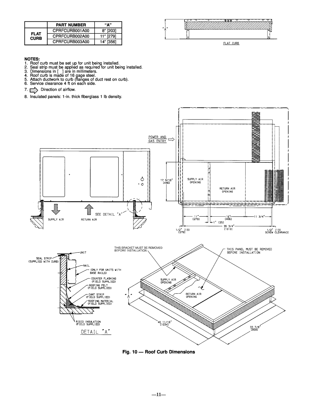Bryant 589A, 588A user manual Ð Roof Curb Dimensions, Ð11Ð 