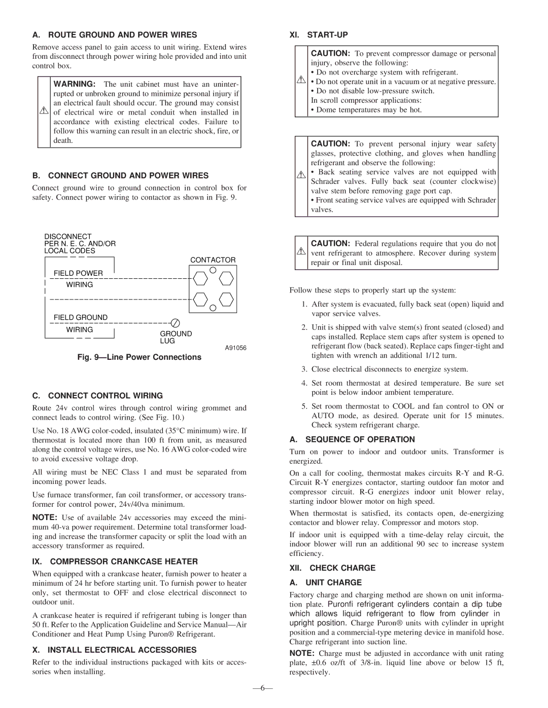 Bryant 591B Route Ground and Power Wires, Connect Ground and Power Wires, Xi. Start-Up, Connect Control Wiring 