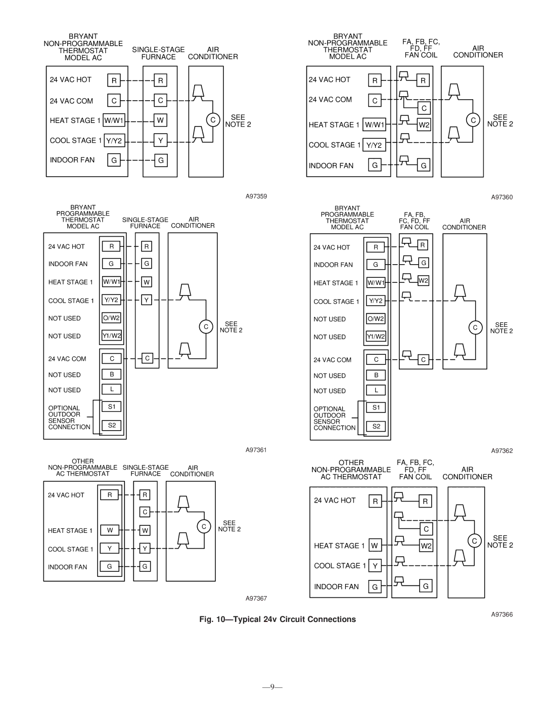 Bryant 591B instruction manual Typical 24v Circuit Connections 