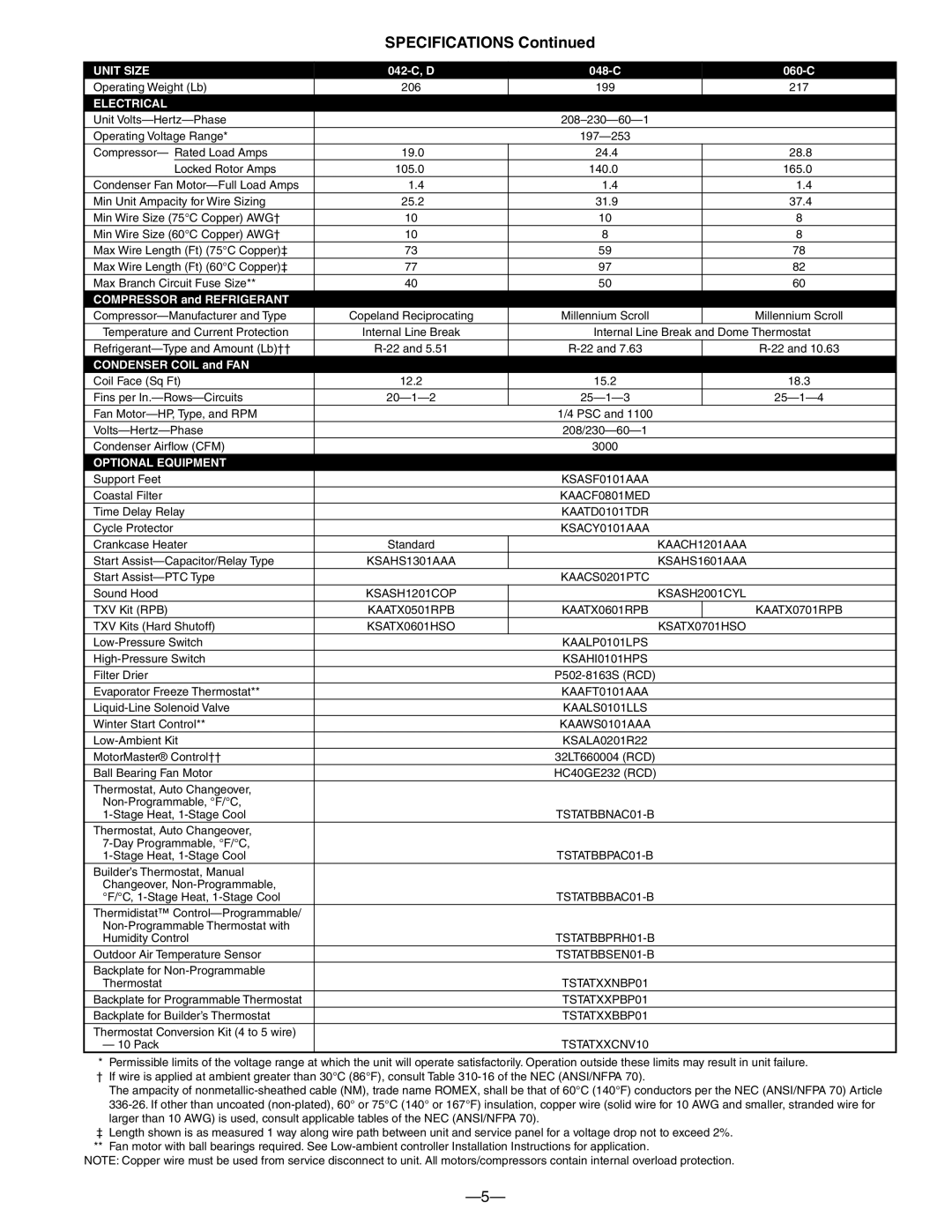 Bryant 593C warranty Specifications 